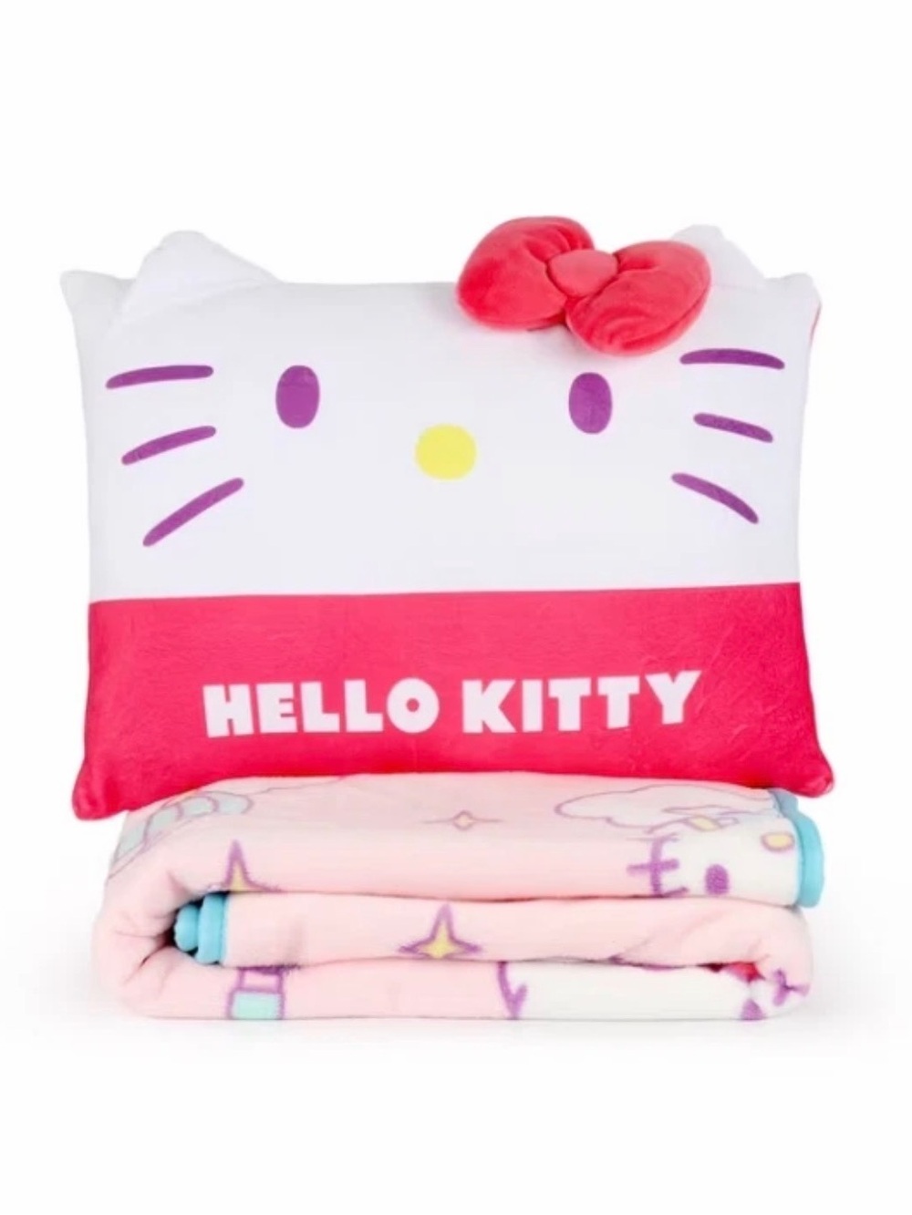Hello Kitty Pink and White Plush Decorative Pillow with Throw Blanket- NWT